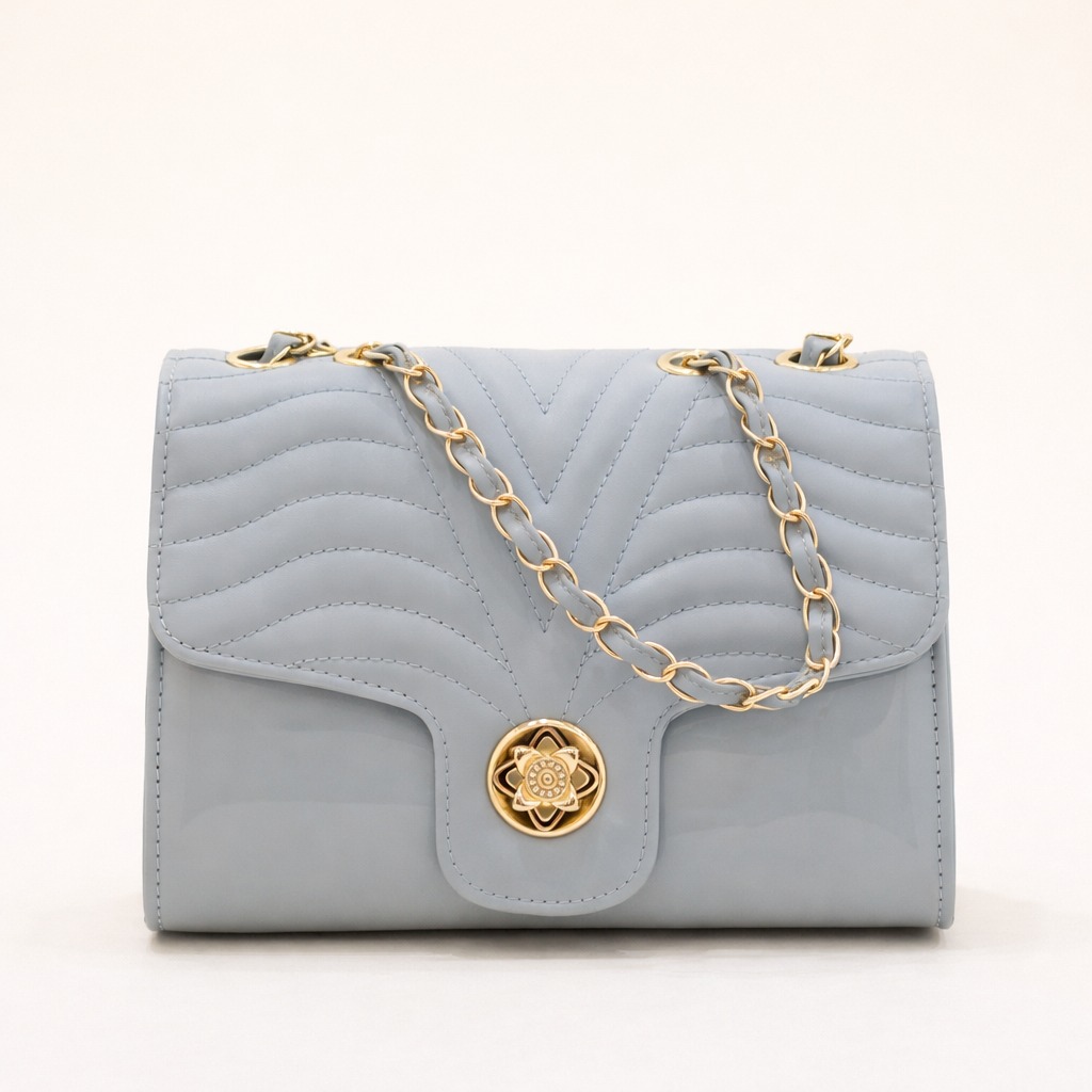 Elegant Mist Blue Quilted Sidebag